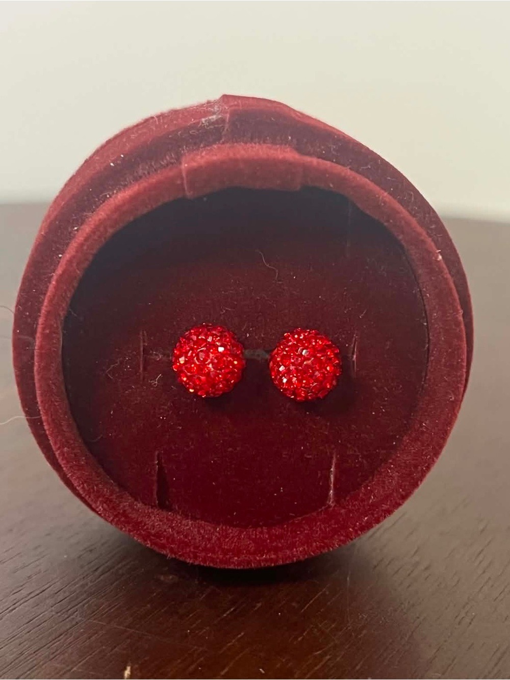 Hillberg & Berk 8mm Red Sparkle Ball Stud Earrings Silver .925